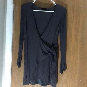 Grey, 3/4 sleeve, front tie, short dress